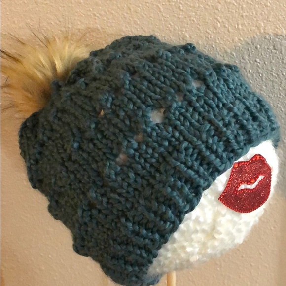 Brand New Dark Teal Hat/Beanie With Pompom - Picture 3 of 5